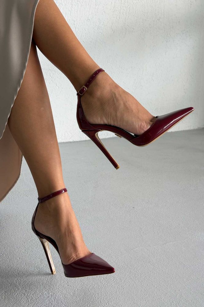 Agnes  İNCE TOPUK 12 CM BORDO RUGAN STİLETTO resmi