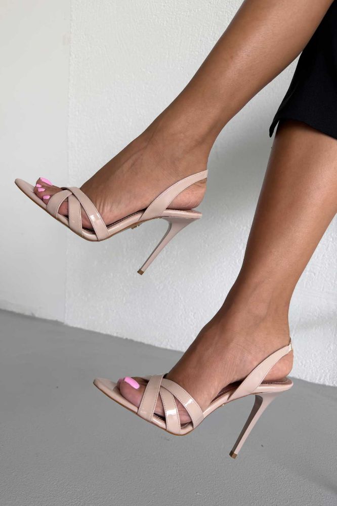 Jowita İnce Topuk 10 Cm Nude Rugan Topuklu Ayakkabı resmi
