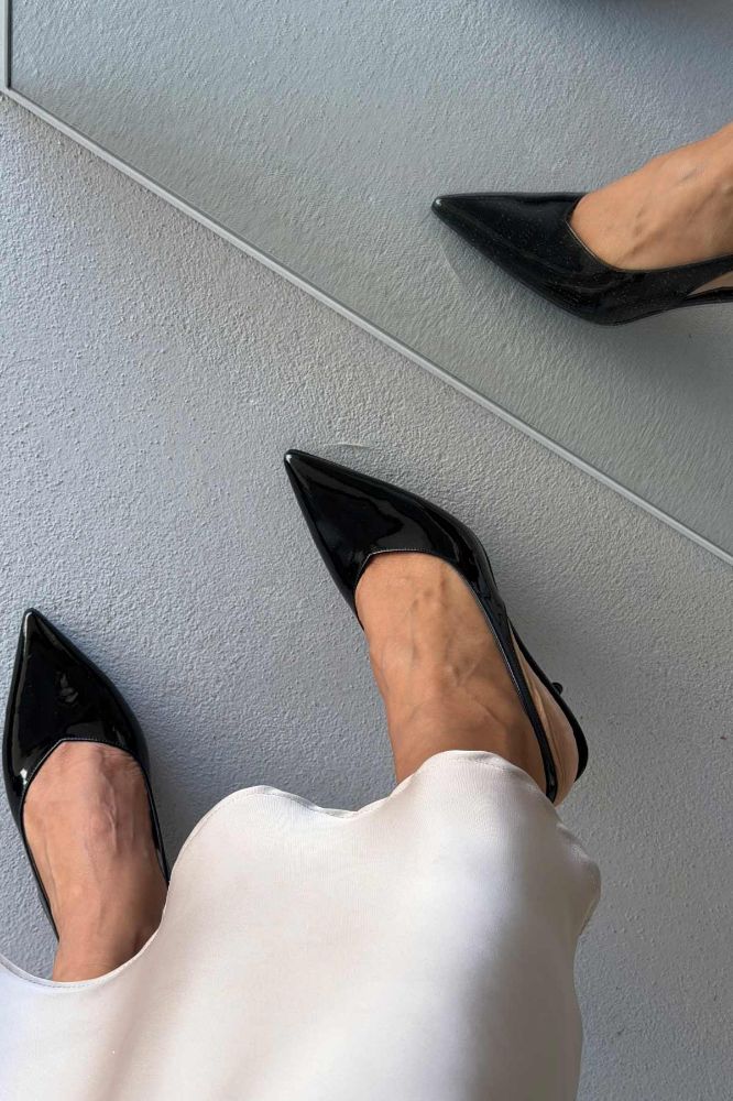 Cosy İnce Topuk 7 Cm Siyah Rugan Stiletto resmi