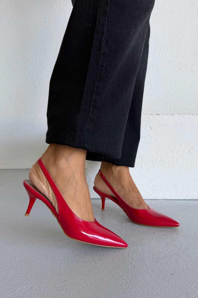Cosy İnce Topuk 7 Cm Kırmızı Rugan Stiletto resmi
