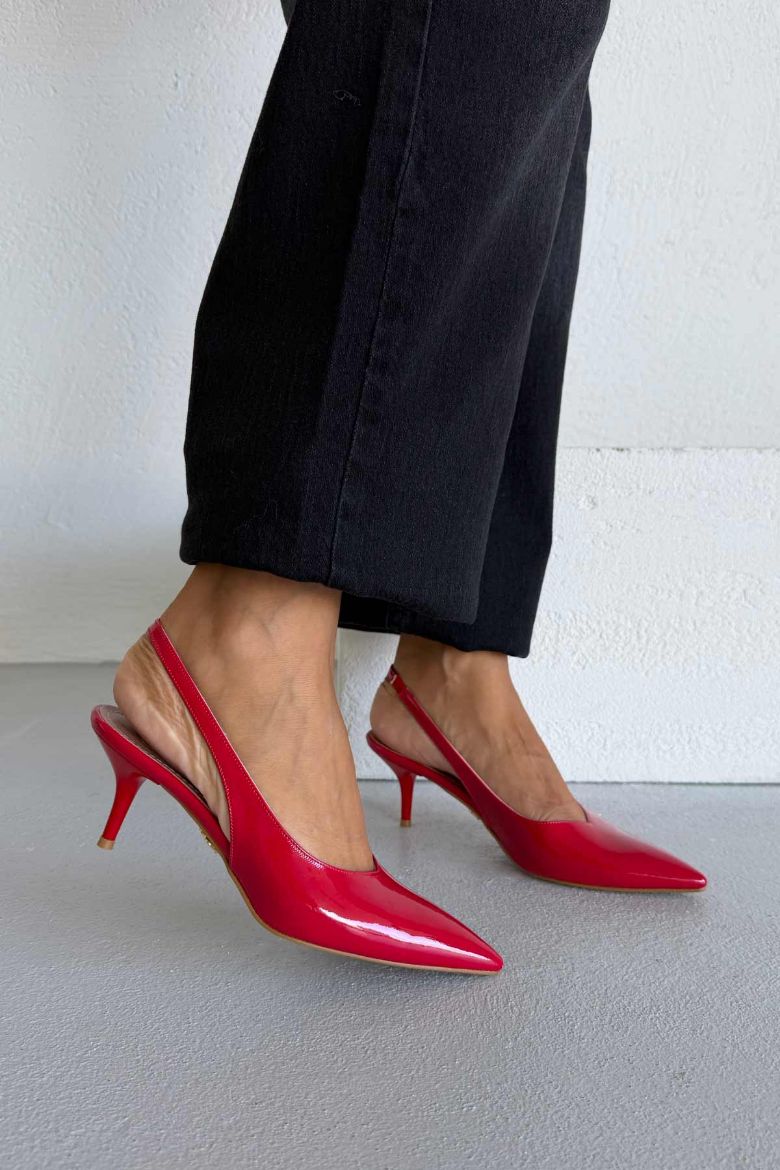 Cosy İnce Topuk 7 Cm Kırmızı Rugan Stiletto resmi