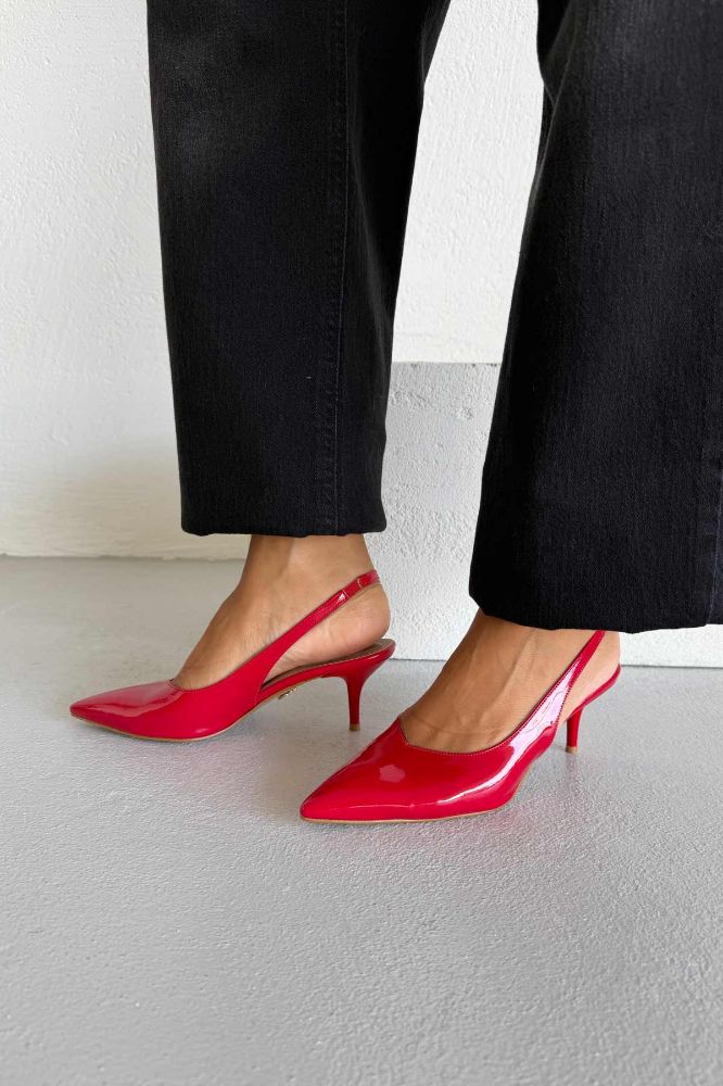 Cosy İnce Topuk 7 Cm Kırmızı Rugan Stiletto resmi
