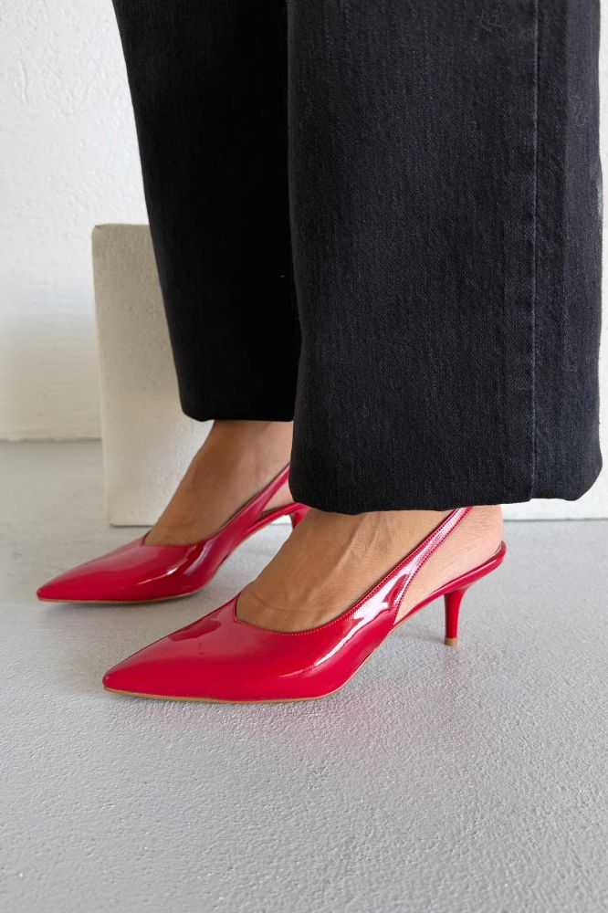 Cosy İnce Topuk 7 Cm Kırmızı Rugan Stiletto resmi