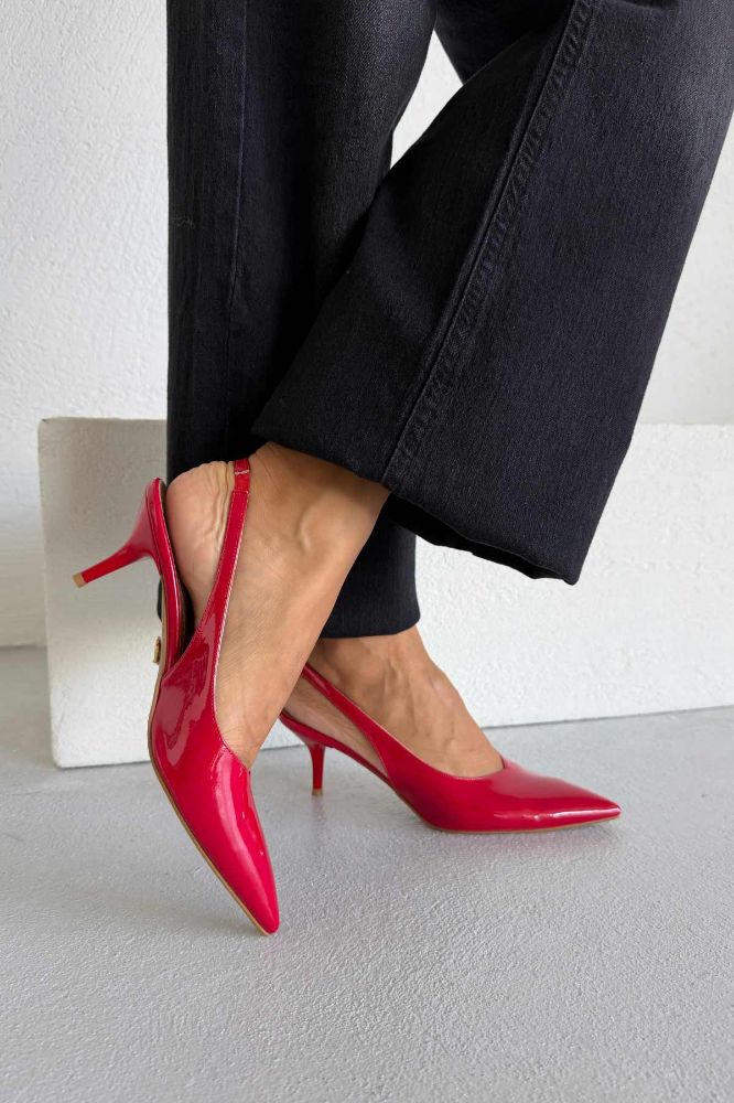 Cosy İnce Topuk 7 Cm Kırmızı Rugan Stiletto resmi