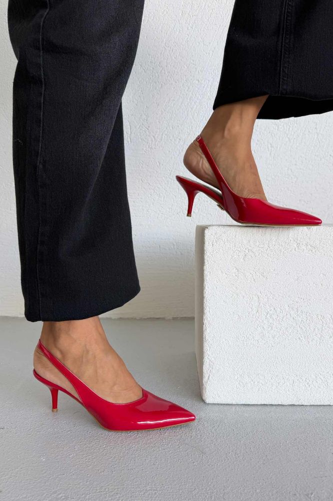 Cosy İnce Topuk 7 Cm Kırmızı Rugan Stiletto resmi