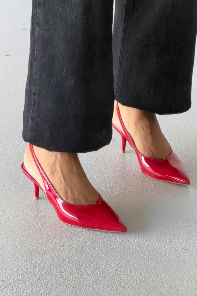 Cosy İnce Topuk 7 Cm Kırmızı Rugan Stiletto resmi