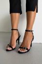 Rosia Taşlı Tokalı  10 CM SİYAH SATEN TOPUKLU AYAKKABI