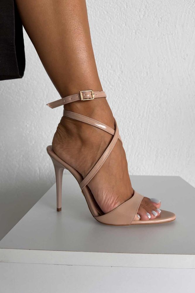 Sarah İnce Topuk 10 Cm Nude Rugan Stiletto resmi