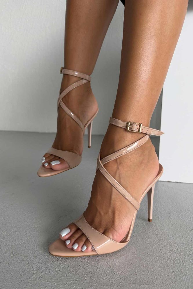 Sarah İnce Topuk 10 Cm Nude Rugan Stiletto resmi