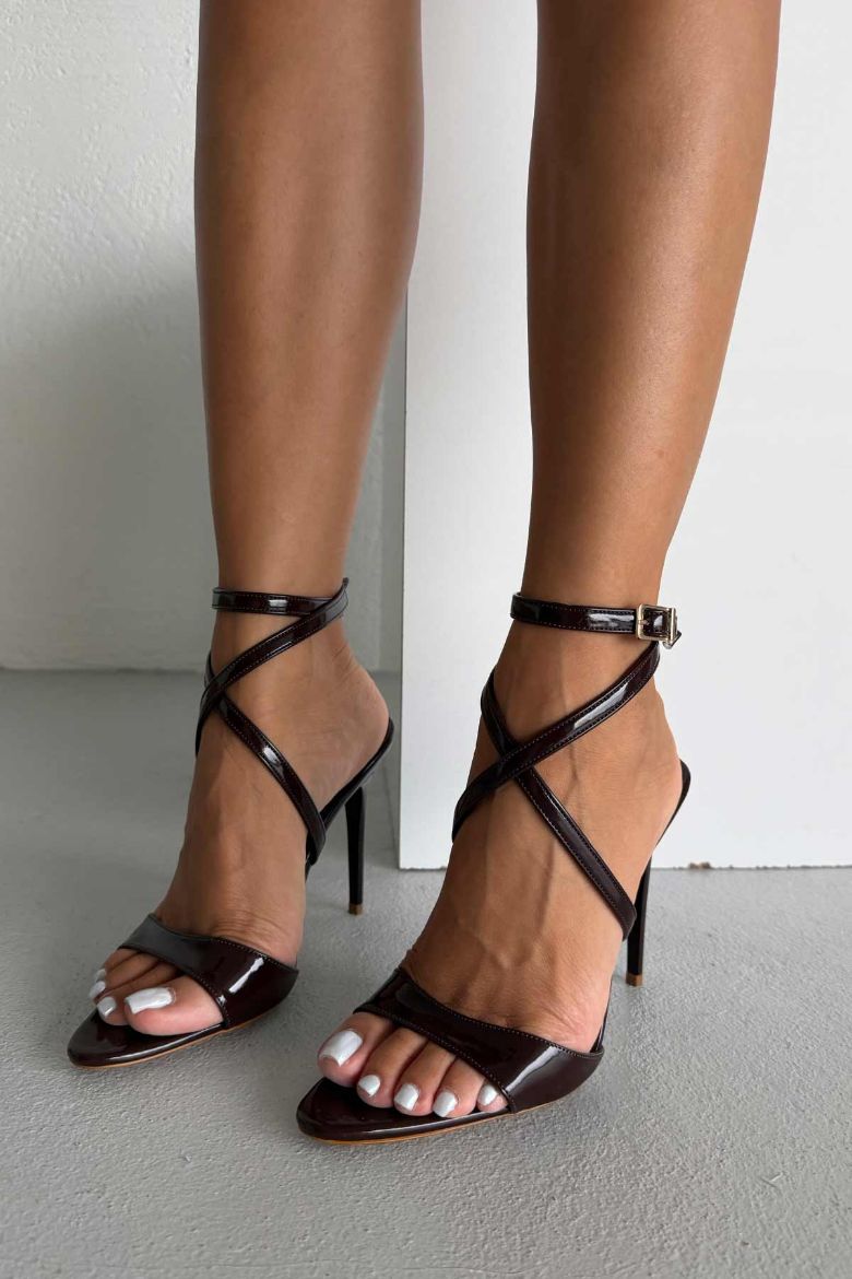 Sarah İnce Topuk 10 Cm Kahverengi Rugan Stiletto resmi