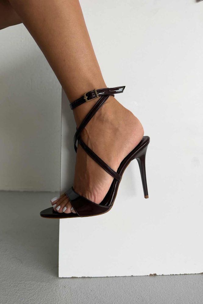 Sarah İnce Topuk 10 Cm Kahverengi Rugan Stiletto resmi